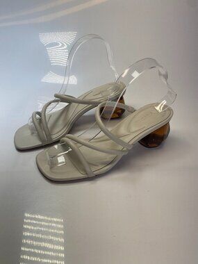 Vince Women's Pedra Slip On White Strappy High Heel Sandals Sz 7